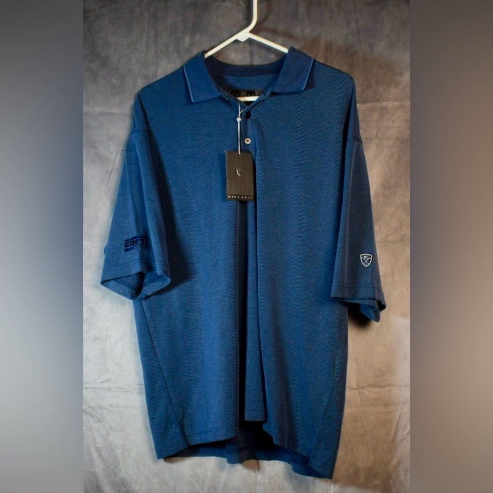 Nike Golf Dri-Fit Polo Men's L Navy Blue Short Sleeve ESPN Embroidery